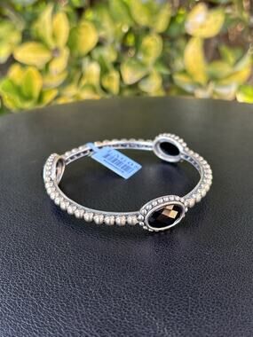 Lagos Maya Oval Onyx Station Bangle Bracelet Caviar 925 Silver